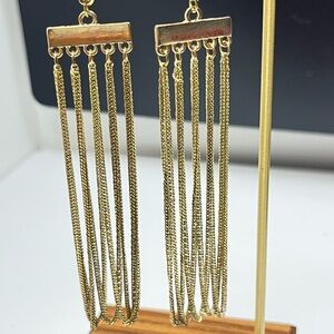 Gold Tones Chain Fringe Dangle Statement Earrings